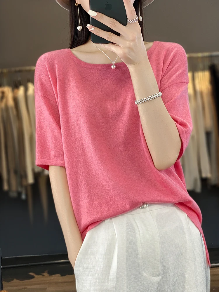Women Short Sleeve O-Neck Worsted Wool Lightweight Breathable Comfortable Loose Casual Spring/Summer Fashion T-shirt Ultra Thin
Women Short Sleeve O-Neck Worsted Wool Lightweight Breathable Comfortable Loose Casual Spring/Summer Fashion T-shirt Ultra Thin