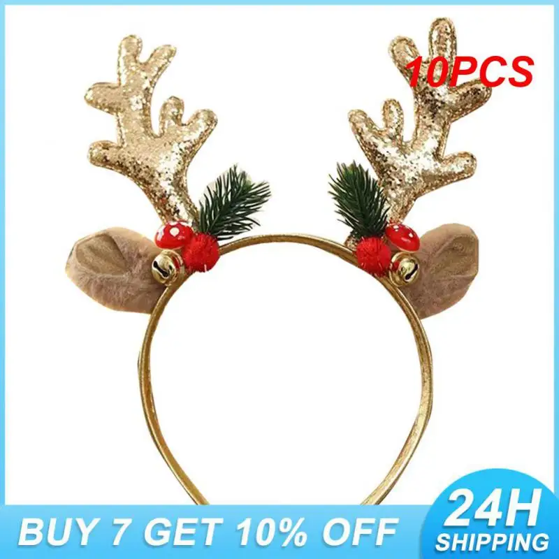 

10PCS Cute Reindeer Antlers Christmas Headband Deer Antlers Headband With Bells Hairband Reindeer Ears Headwear Gifts
