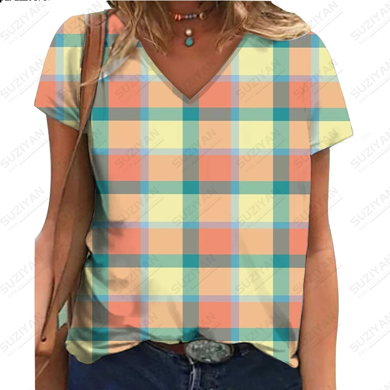 2023 Women's Summer New Short Sleeve Colorful Plaid 3D Digital Printing T-shirt Hot Selling Women's V-neck Casual Commuter Top
2023 Women's Summer New Short Sleeve Colorful Plaid 3D Digital Printing T-shirt Hot Selling Women's V-neck Casual Commuter Top