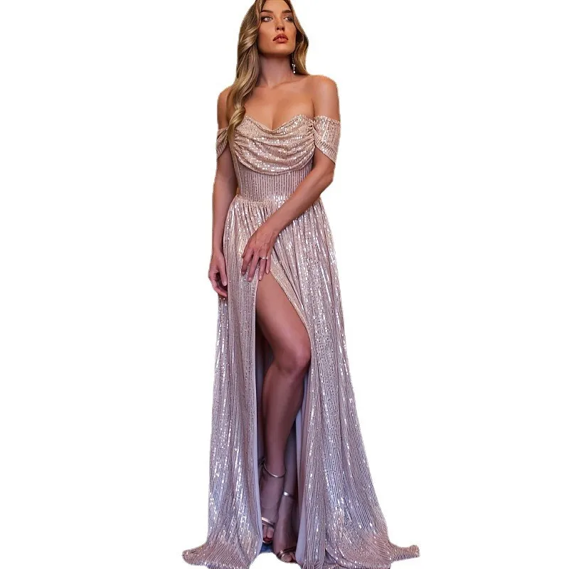 

Женское облегающее вечернее платье, элегантное однотонное привлекательное длинное платье с одним открытым плечом и разрезом на груди, лето 2023