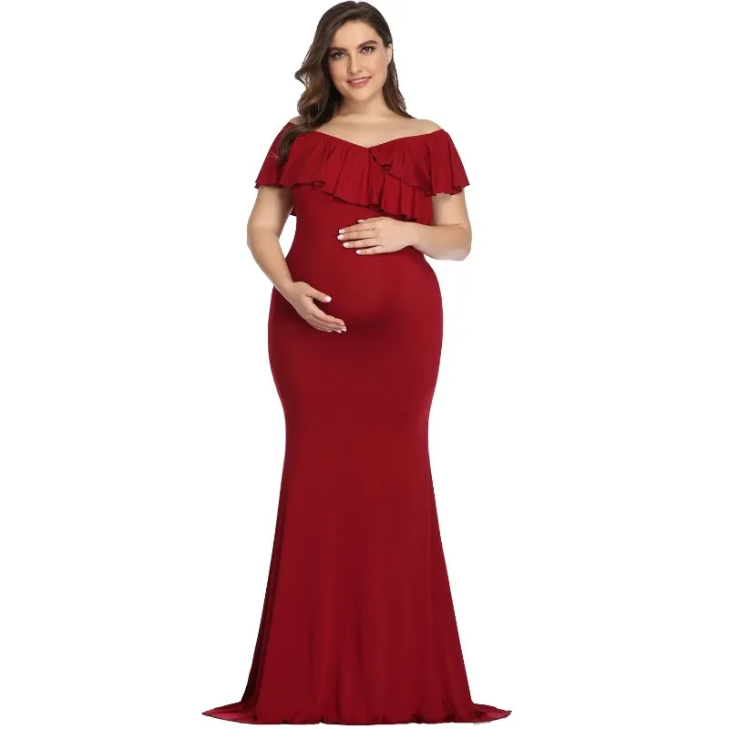 

Женское платье с открытыми плечами для беременных для фотосессии с оборками элегантные облегающие платья подходят для макси фотографий платье для фотосессии