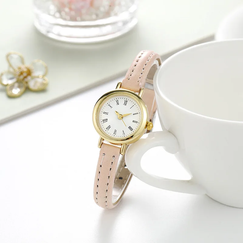 

Простые студенческие часы с кожаным ремешком, милый дизайн, кварцевые часы, женские наручные часы с маленьким круглым циферблатом, повседневный подарок для женщин, Reloj Mujer