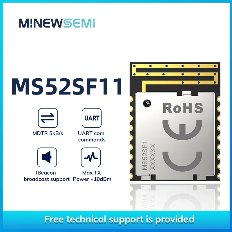 

MinewSemi BLE 5.0 Module Telink TLSR8208 MS52SF11 Cost-effective Telink TLSR8208 Small Size Slave UART Bluetooth Module