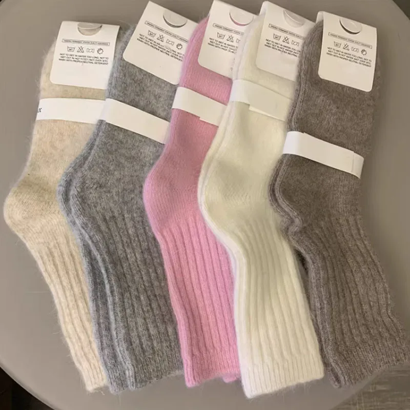 

1/3pairs Autumn Winter Knitted Socks Thicker Cashmere Wool Socks Casual Japanese Solid Color Long Socks Thermal Warm Crew Sock