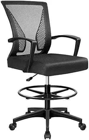 

Chair Tall Office Chair with Ergonomic Back Drafting Table Chair Adjustable Standing Desk Chair with Footrest Ring and Arms Acry