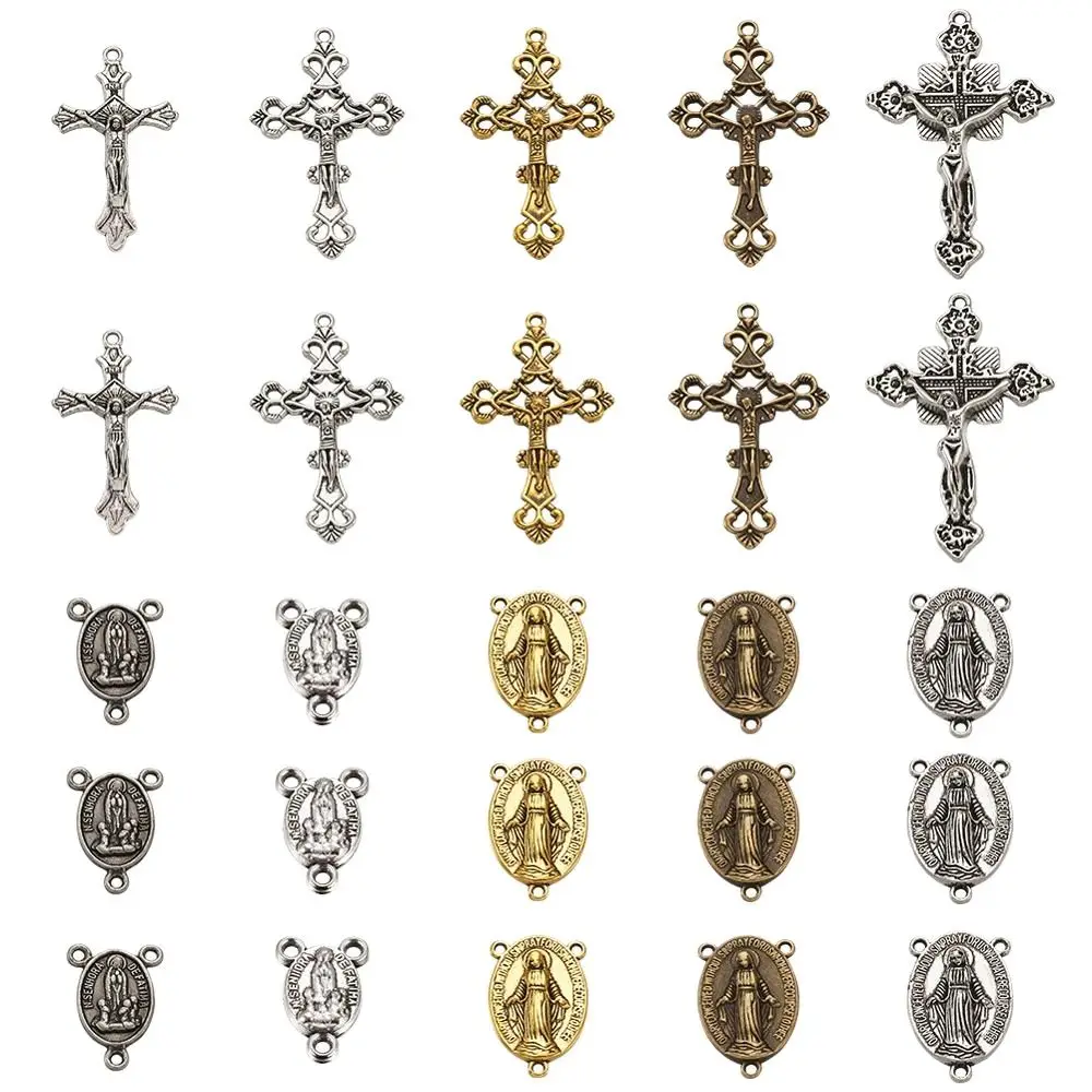 

Pandahall 20-70Pcs Necklace Pendants Alloy Chandelier Components Link Religious Rosary Jesus Cross Center Charm for DIY Jewelry