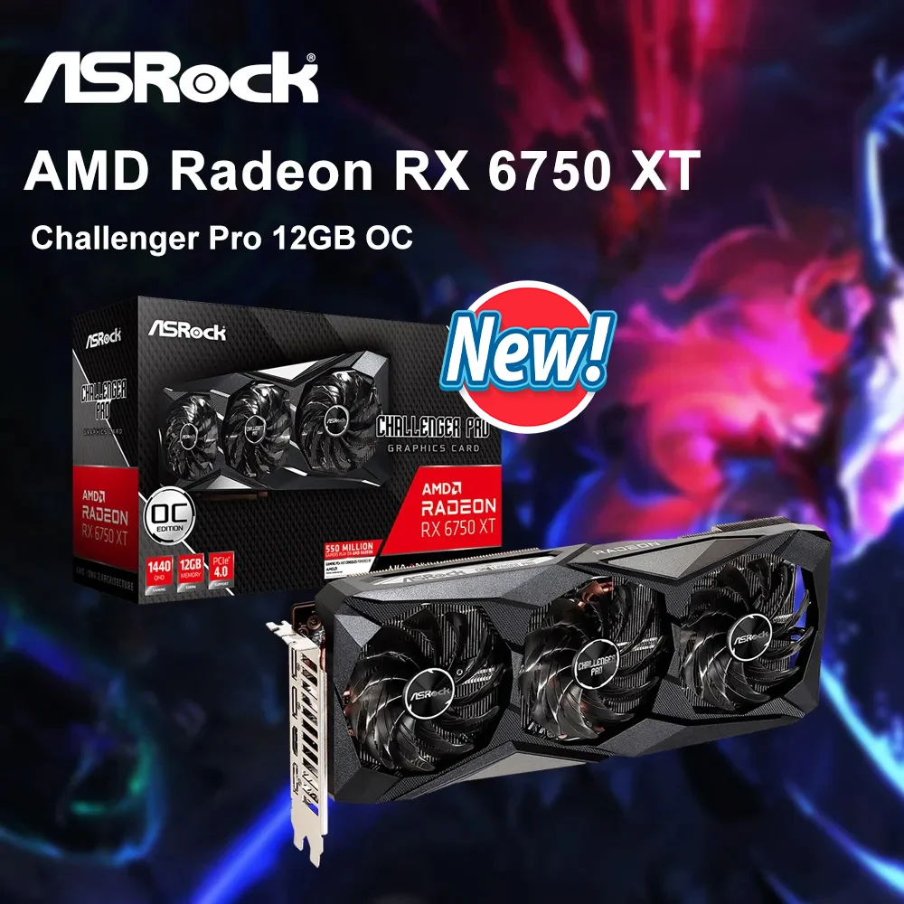 

ASROCK New AMD Radeon RX 6750 XT RX6750XT Graphic Card Gaming 12GB OC 192-bit 18 Gbps 7nm Video Cards AMD GPU placa de video