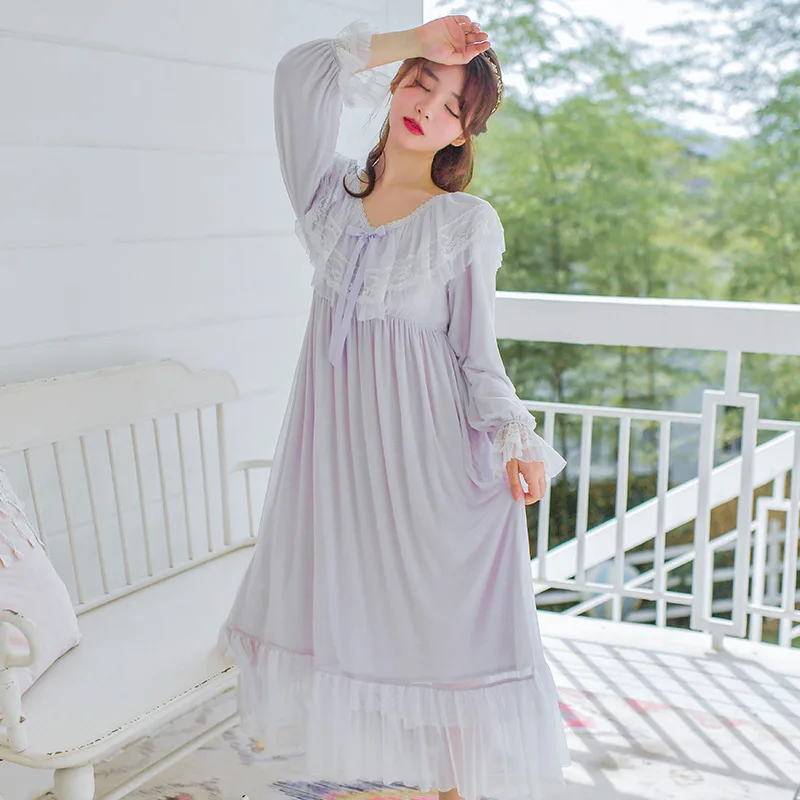 Modal Sleepwear Women Nightdress Court Lace Sleep Dress Long Sleeve V-neck Nightgown Loungewear Robe Kimono Long Dressing Gown
Modal Sleepwear Women Nightdress Court Lace Sleep Dress Long Sleeve V-neck Nightgown Loungewear Robe Kimono Long Dressing Gown