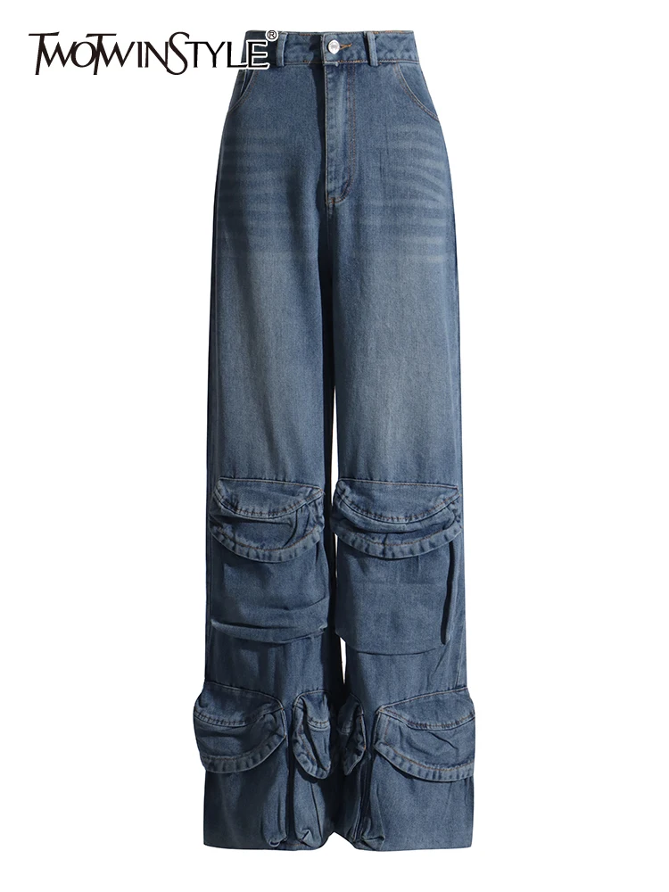 TWOTWINSTYLE Spliced Pockets Cargo Jeans For Women High Waist Full Length Streetwear Vintage Trousers Female Fashion Clothing
TWOTWINSTYLE Spliced Pockets Cargo Jeans For Women High Waist Full Length Streetwear Vintage Trousers Female Fashion Clothing
