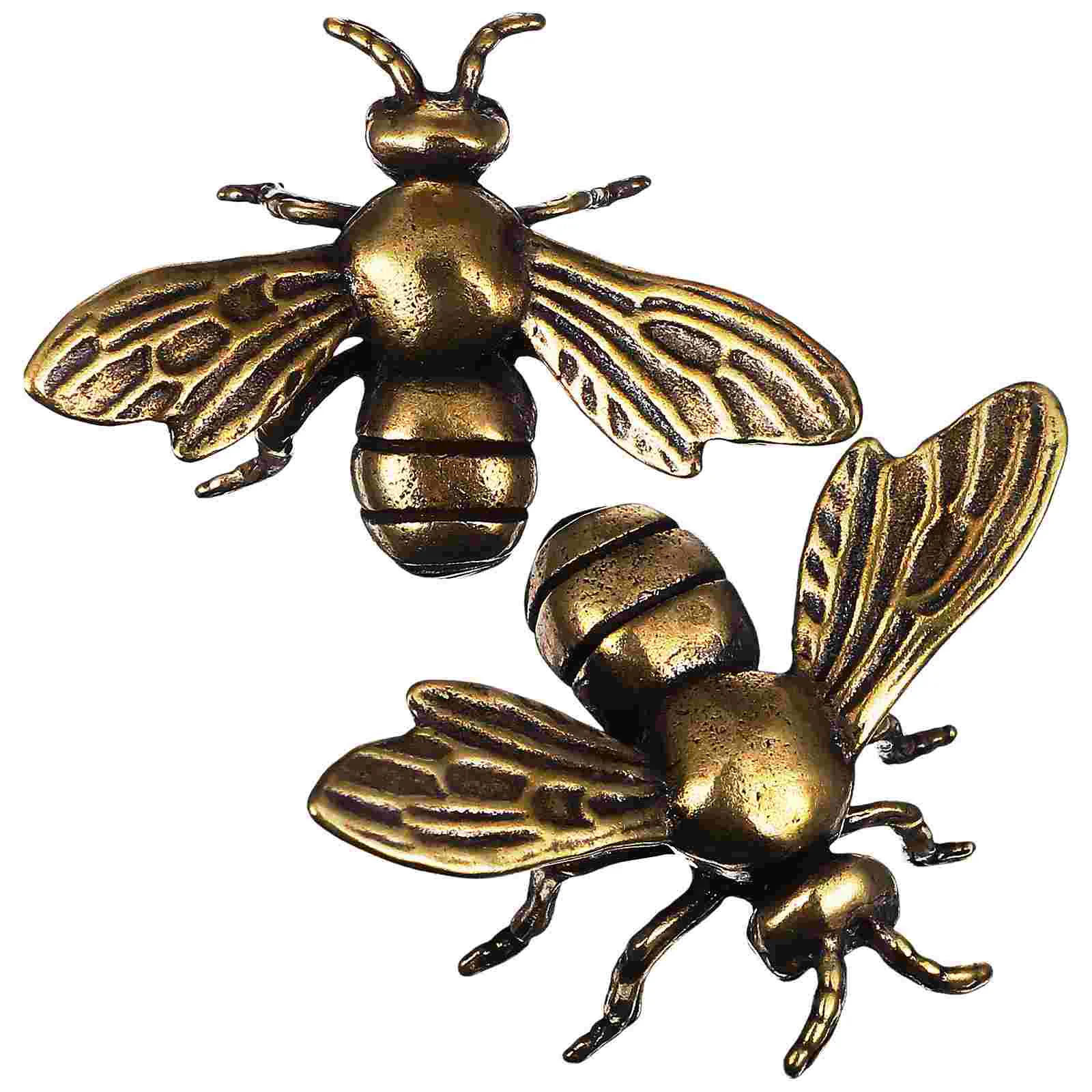 

2 Pcs Bee Decors Bee Ornament Brass Figurine Fake Bees Metal Ornaments Desk Figurines Home Decor