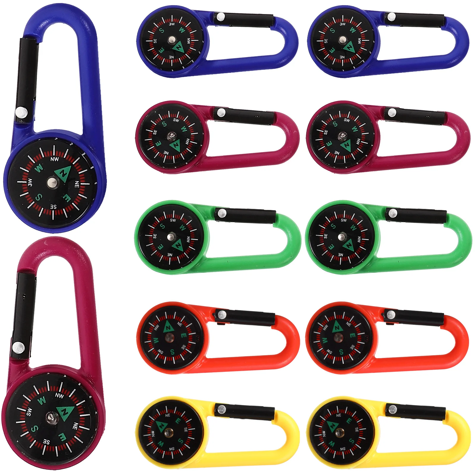 

12pcs Carabiner Compasses for Kids Compass Belt Clips Outdoor Camping School Prizes Party Favor ( Random Colors )