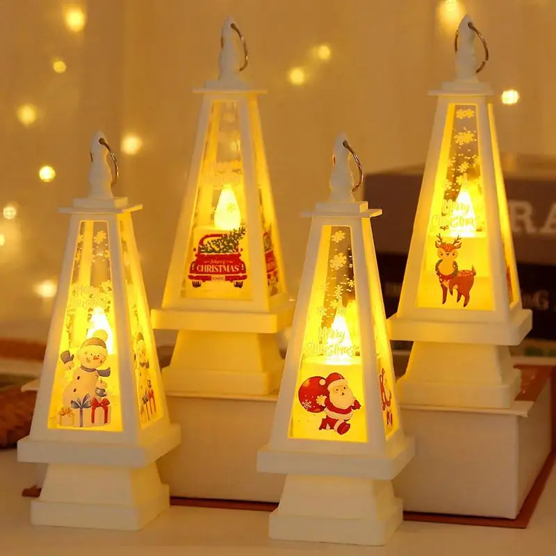 

Christmas Lantern 2023 Christmas LED Night Lights Flameless Battery Operated Vintage Lanterns Santa Snowman Elk Car LED Lantern