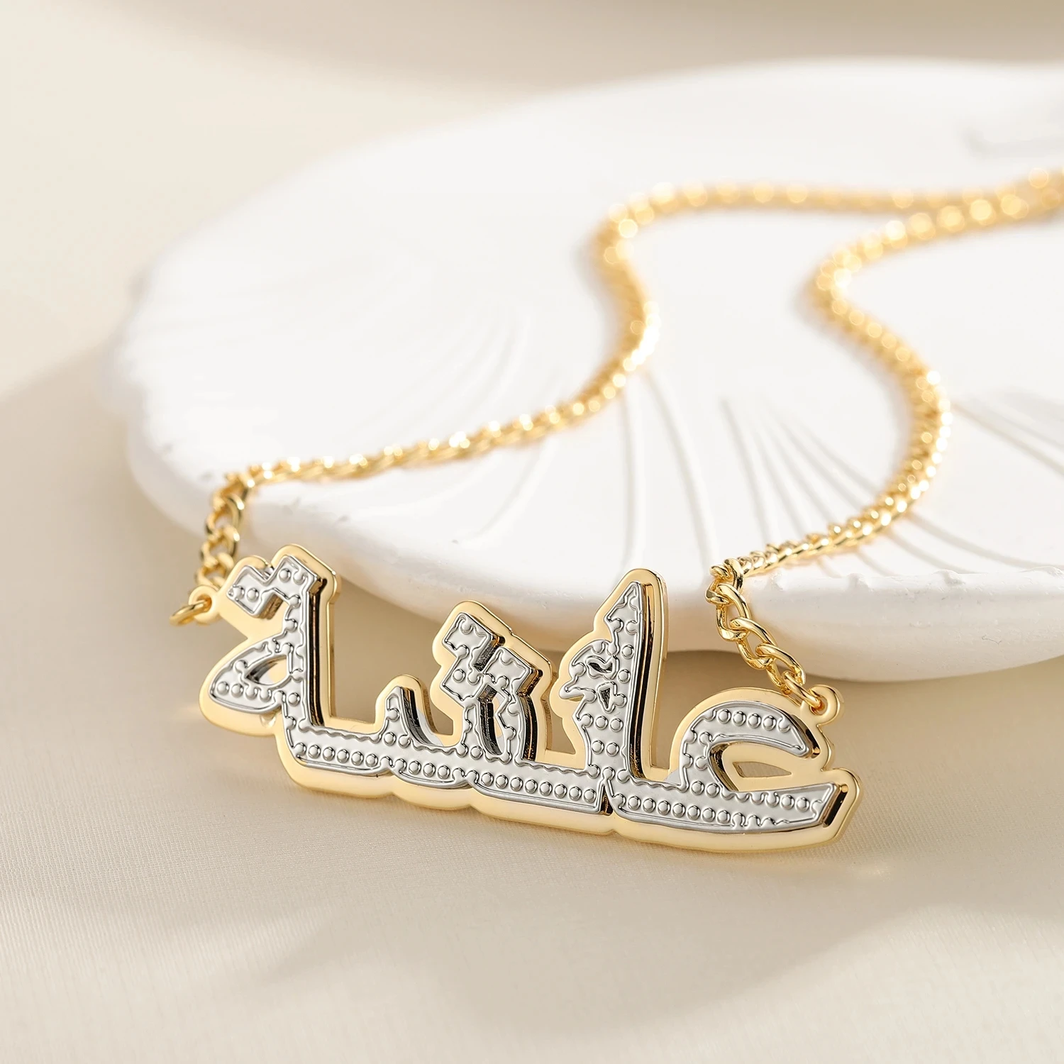 

Personalized Double Arabian Name Necklace Gold Plated Two Tone Nameplate Pendant Custom Arabic Chocker Jewelry For Women Gifts