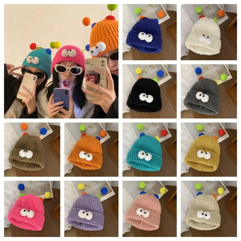 

Cloth Accessories Cartoon Big Eye Beanie Cartoon Knitting Funny Knitting Hat Muffler Wool Crotch Plush Ball Beanie Girls