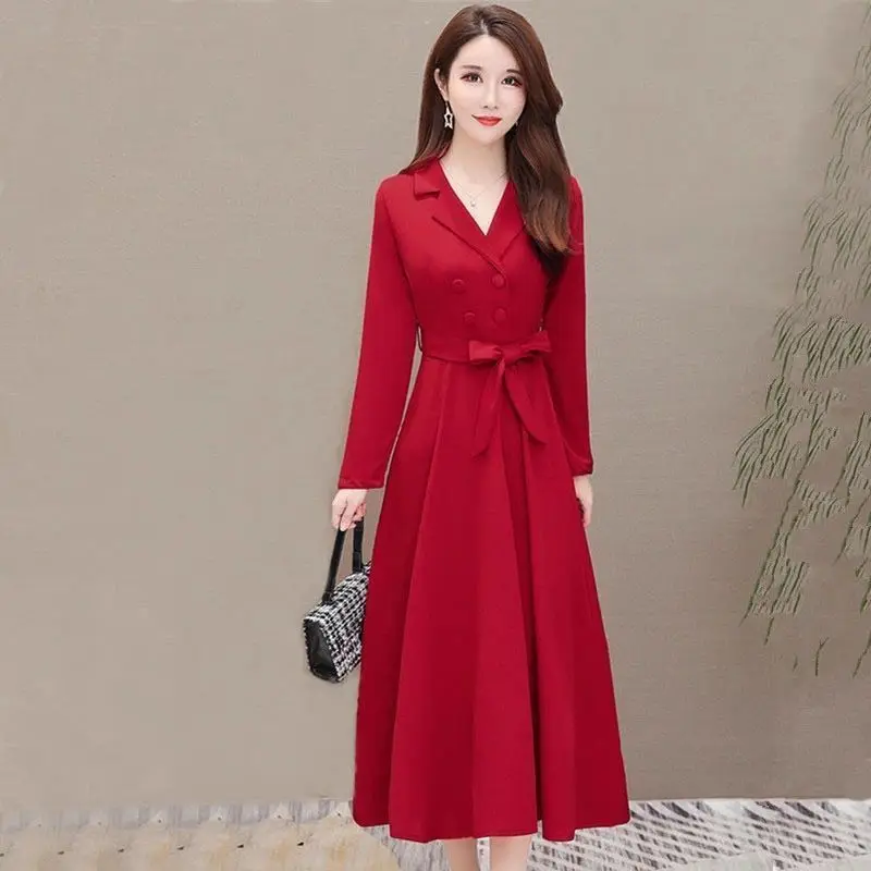 Temperament Long Sleeve Lacing Ladies Dresses Spring Autumn New Button Solid Loose Midi Dress Elegant Fashion Women Clothing
Temperament Long Sleeve Lacing Ladies Dresses Spring Autumn New Button Solid Loose Midi Dress Elegant Fashion Women Clothing