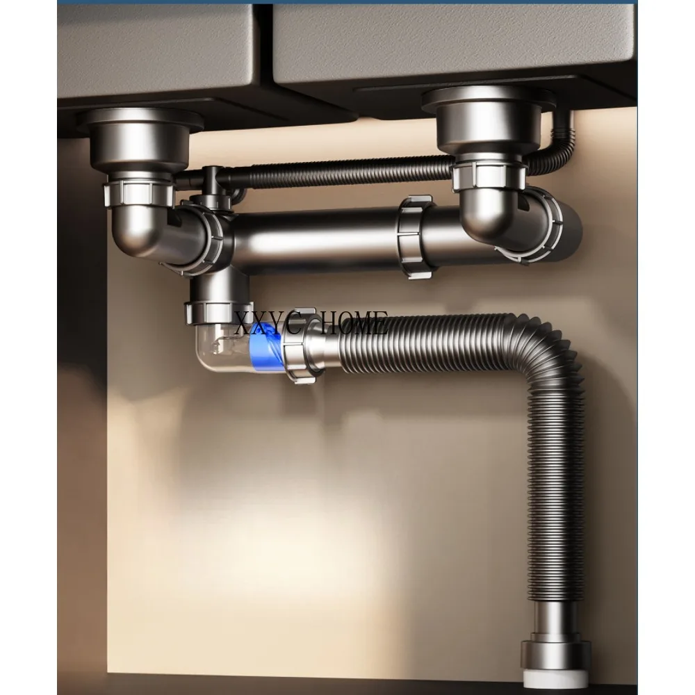 

Kitchen Vegetable Basin Downcomer Accessories Sink Drain Pipe Three-Way Tee Single and Double Slot Sink Set Deodorant Universal