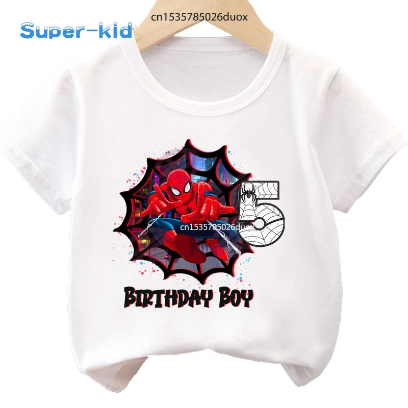 

2 3 4 5 6 7 8 9 Years Birthday Marvel Spiderman Girls Shirts Personalize Name Birthday Boy T-shirt SuperHero Birthday Party Wear