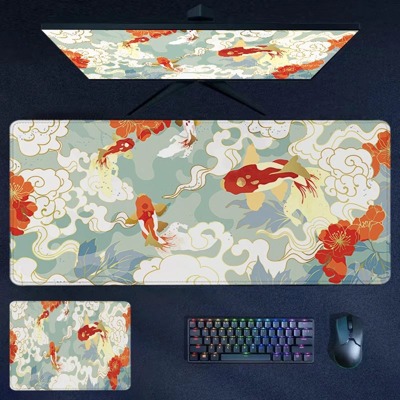 

Mouse Pad Luck Koi Carp Office Computer Desk Mat Mouse Mats Gamer Keyboard Mat Stitched Edge Mousepad Cabinet Pc Gaming Accessoy