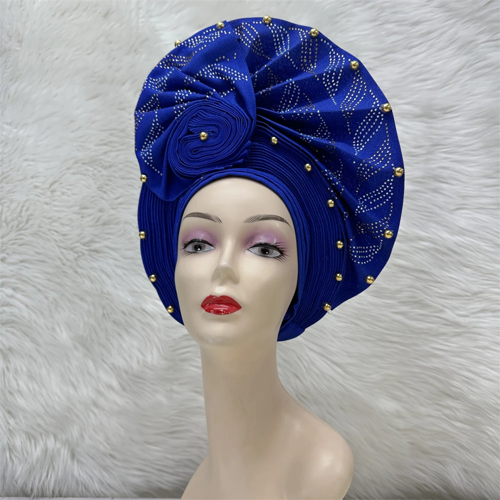 Already Made African Headtie With Rhinestones Blue Sego Headtie Gele Beaded Turban For Party
Already Made African Headtie With Rhinestones Blue Sego Headtie Gele Beaded Turban For Party