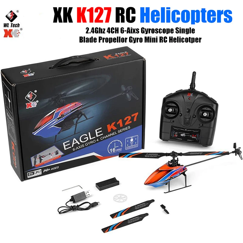 

WLtoys K127 2.4G 4CH RC Helicopter 6-Aixs Gyroscope Single Blade Propellor Helicopters for Kids Gift Toys