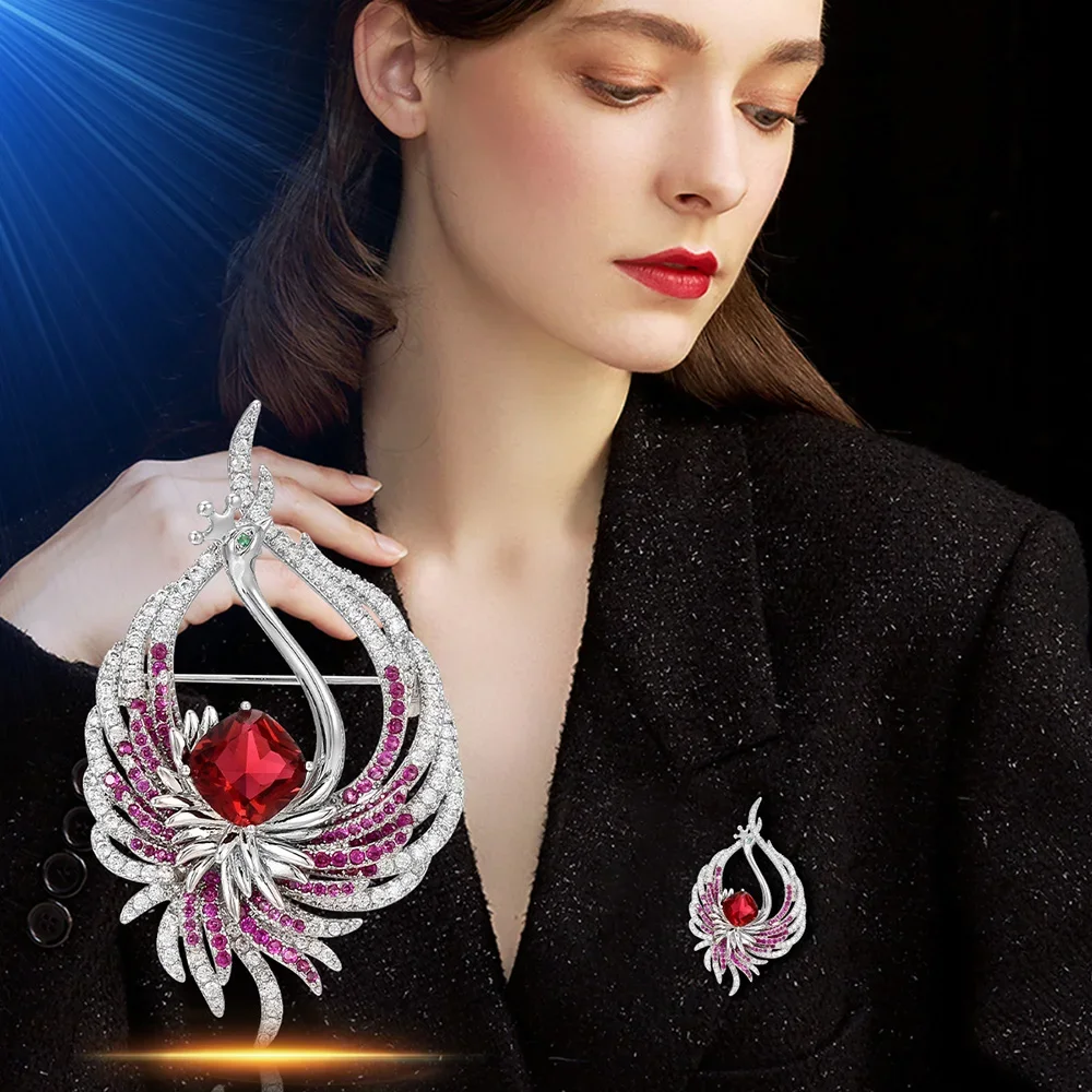 

Exquisite Brooch for Women Luxury Inlaid Zircon Red Blue Phoenix Wings Brooches Clothing Pins Corsage Jewelry Accessories Gifts