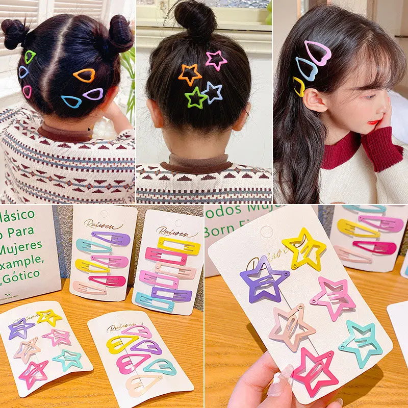 

Hot Girls' Colorful BB Clip Five Star Hairpin Not Hurt Bangs Hair Clips Fashion Headdress Broken Hair Finishing Side Barrettes