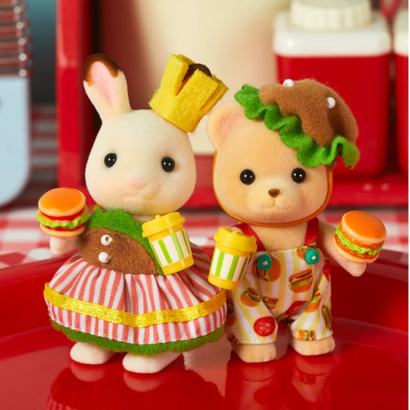 

2024 New Sylvanian Families Anime Burger Series French Fries Coke Latte Cat Kawaii Forest Family Doll Girl Toy Gift Toy Figurine