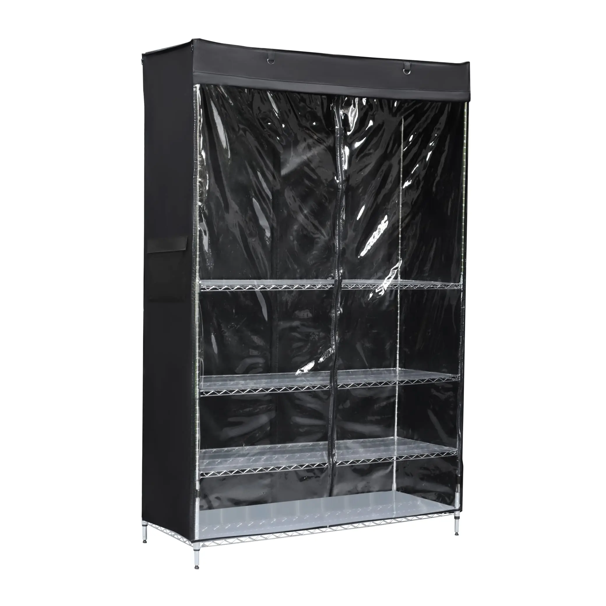 

Grey Guardian: Dust-Defying Shelf Cover for Racks 48"Lx19"Dx72"H, Grey Bliss with Three Clear Sides
