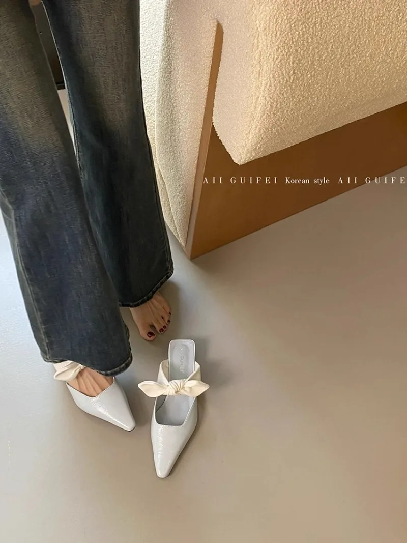 Sweet Butterfly-knot Low-heeled Slippers Women Elegant Pointed Toe Slingback Slide Sandals Comfort Concise Designer Office Shoes 34 S7735a9ba04a04d02979d8713aa04e364O