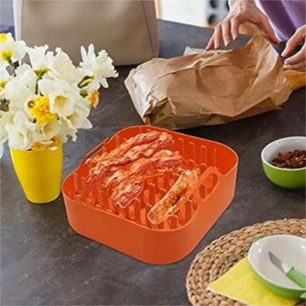Silicone Air Fryer Bacon Rack Square High Temperature Resistance Oven Bacon Holder Orange with Grease Collecting Basket
Silicone Air Fryer Bacon Rack Square High Temperature Resistance Oven Bacon Holder Orange with Grease Collecting Basket