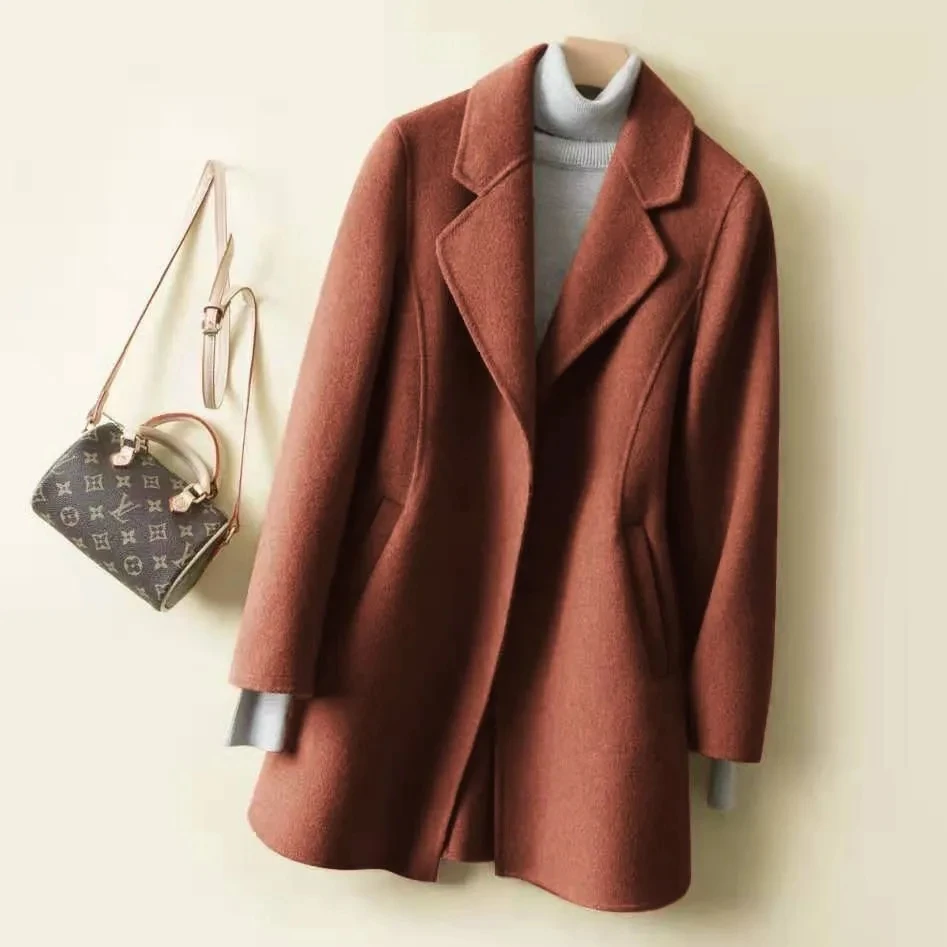 

2023 Spring Autumn New Women's Windbreaker Winter Thicken Warm Jacket Woolen Hepburn Coat Lady Long Woolen Coat Loose Basic Coat