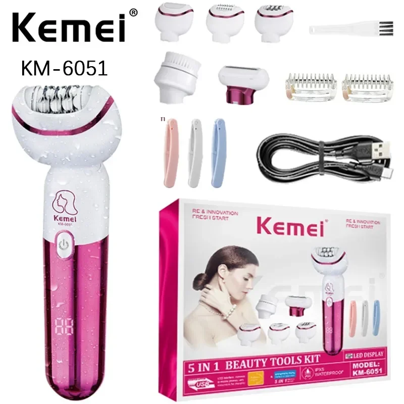 

kemei Usb Rechargeable Women Epilator km-6051 Portable Hair Removal Tool Rotary Shaver Body Face Leg Depilator