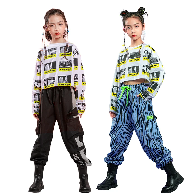 2023 New Girls Long Sleeve Cropped Tops Black Blue Jogger Pants Costume Kids Hip Hop Outfit Streetwear Jazz Dance Costume
2023 New Girls Long Sleeve Cropped Tops Black Blue Jogger Pants Costume Kids Hip Hop Outfit Streetwear Jazz Dance Costume