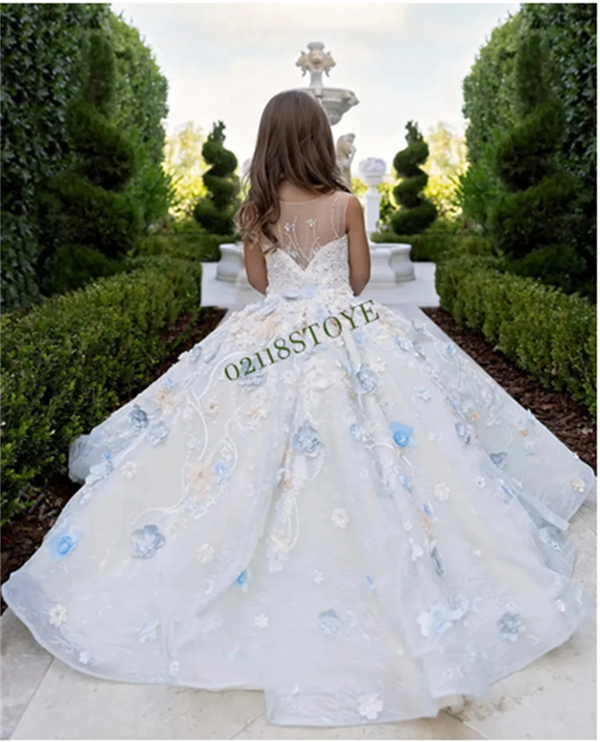 

Champagne Flower Girl Dress Wedding Party Organza Beading First Communion Dress Pageant Gown Size 1-14Y