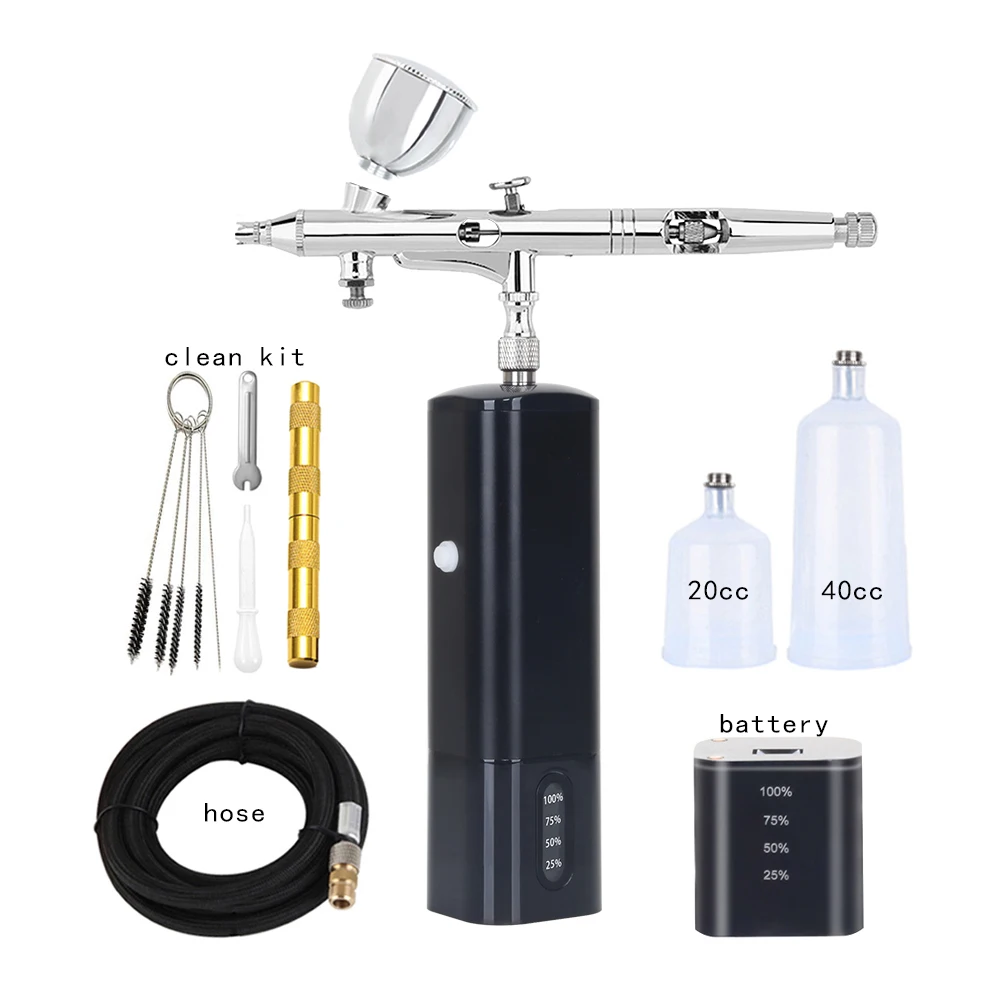 

Professional Cordless Airbrush Compressor Super Works Quiet Replace Battery Power Display Art Design Nail Tool