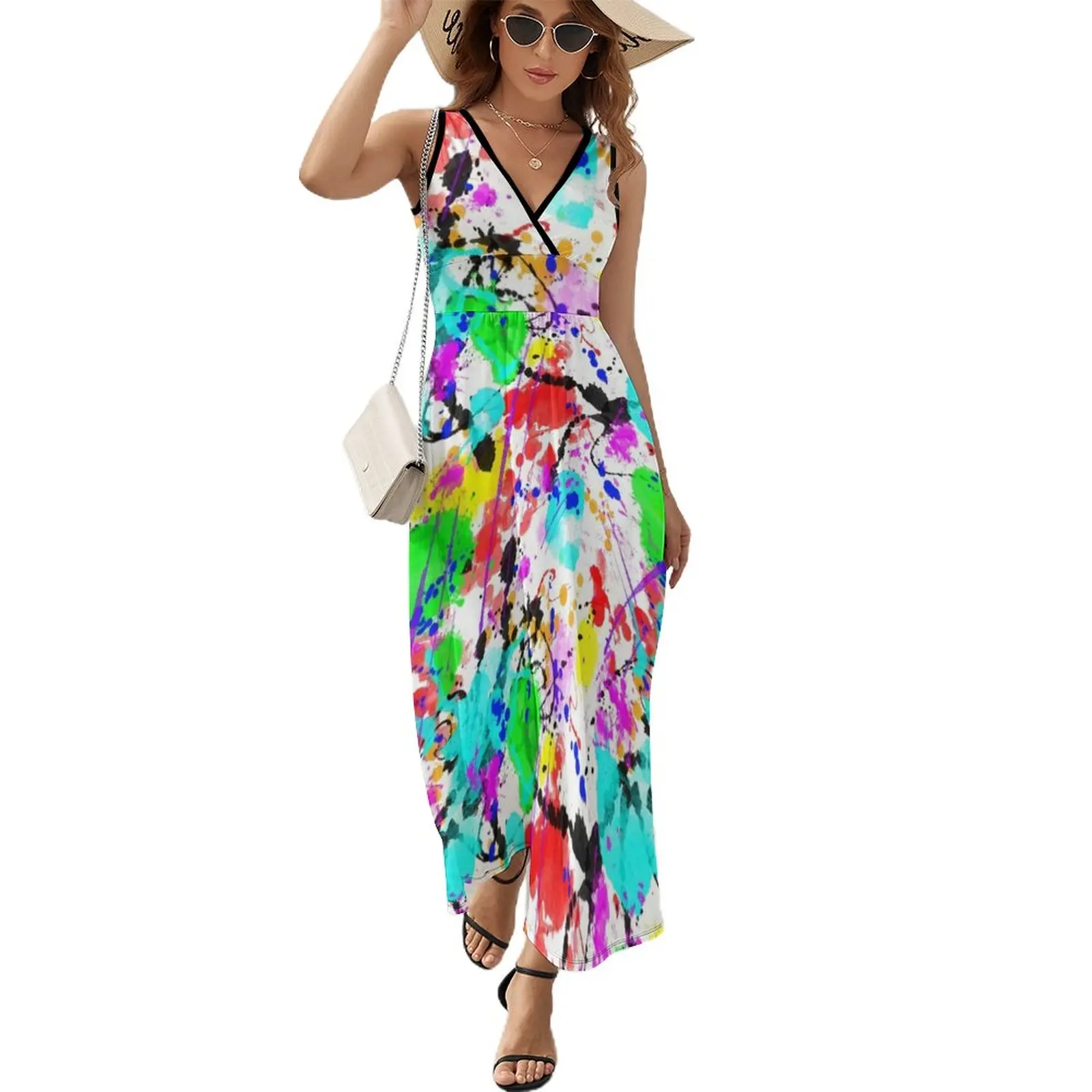 

Watercolor splatter effect, neon colors Sleeveless Dress summer clothes summer women's dress 2023 evening dress woman