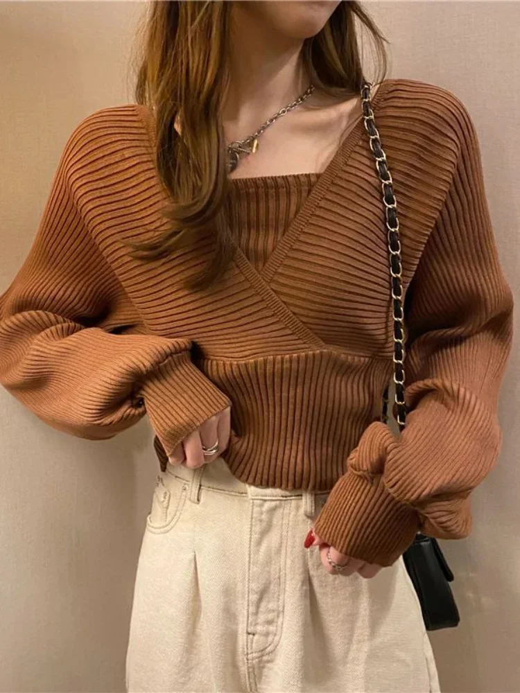 Deeptown Knitted Crop Sweaters Women Pullovers Vintage Casual Design Knit Tops 2023 Autumn Solid Korean Fashion Fake Two-piece
Deeptown Knitted Crop Sweaters Women Pullovers Vintage Casual Design Knit Tops 2023 Autumn Solid Korean Fashion Fake Two-piece
