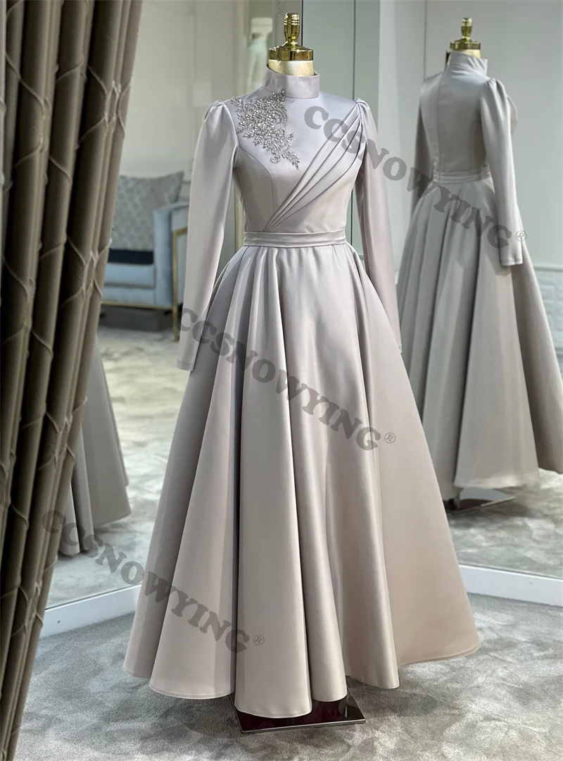 Satin Appliques Muslim Evening Dresses Long Sleeve High Neck Hijab Islamic Women Formal Party Gown Arabic Dubai Robes De Soirée
Satin Appliques Muslim Evening Dresses Long Sleeve High Neck Hijab Islamic Women Formal Party Gown Arabic Dubai Robes De Soirée