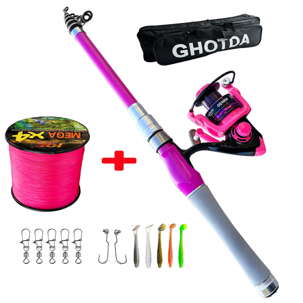 

GHOTDA Fishing Rods and Reels Combo Portable Telescopic Spinning Fishing Rod and Reel Line Hook Bag Kit Carp Fishing1.5-2.4m