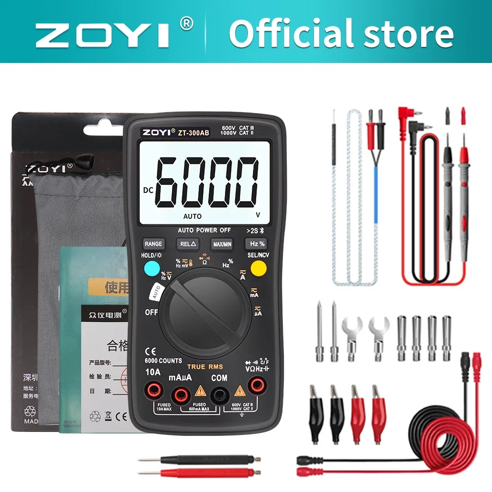 ZOYI ZT-300AB Wireless Digital Multimeter True RMS Manual/Auto Ranging 6000 Counts DMM Voltage Capacitance Temp Amp Ohm Diode
ZOYI ZT-300AB Wireless Digital Multimeter True RMS Manual/Auto Ranging 6000 Counts DMM Voltage Capacitance Temp Amp Ohm Diode