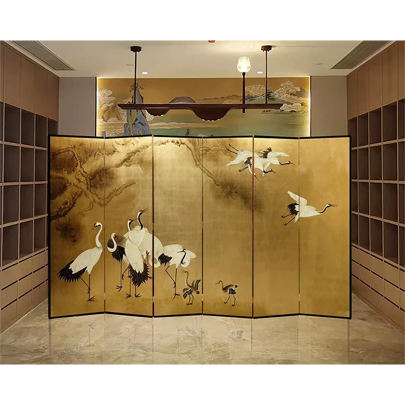 Custom Japanese crane back folded mobile solid wood ancient screen gold foil hand-painted living room background wall
Custom Japanese crane back folded mobile solid wood ancient screen gold foil hand-painted living room background wall