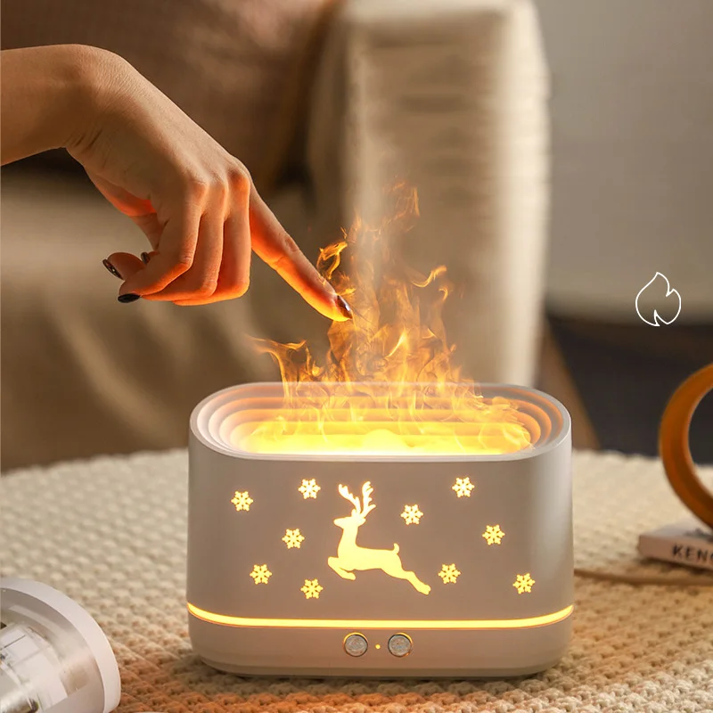 

Cute Deer Aromatherapy Machine USB Essential Oil Diffuser Simulation Flame Air Humidifier 300ML With Color Light For Home Office