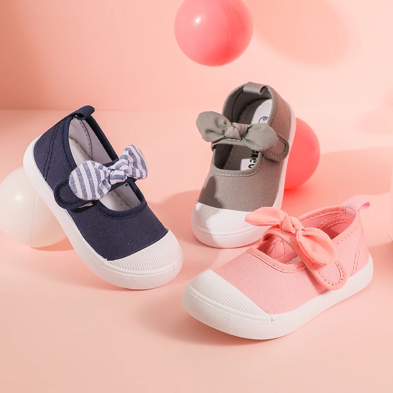 

Children Canvas Shoes Kids Baby Protect Toes Casual Shoes With Bow Girls Boys Comfort Sport Shoes Soft Sole Sneakers