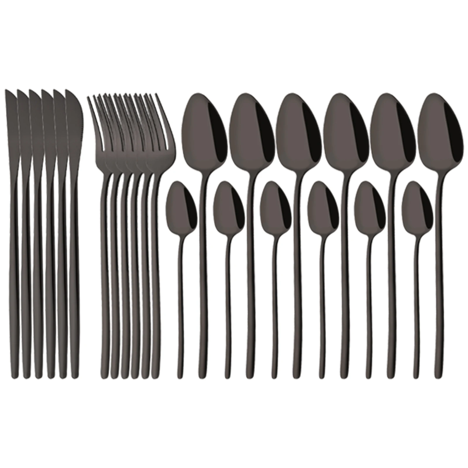 

Mirror 24Pcs Black Dinnerware Cutlery Set 18/10 Stainless Steel Flatware Set Kitchen Silverware Steak Knife Fork Spoon Tableware