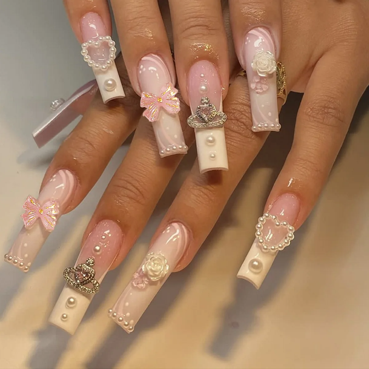 3D fake nails for women girls Beautiful bow flowers pearls with ball rhinestones long french coffin tips press on false nail set
3D fake nails for women girls Beautiful bow flowers pearls with ball rhinestones long french coffin tips press on false nail set