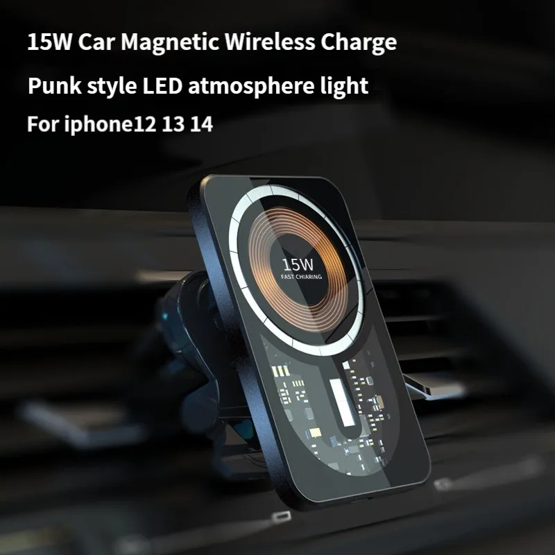 

Transparent 15W Qi Car Charger Type C Mobile Phone Magsafing Wireless Charger Car Mount Magnetic Holder For IPhone14 13 12 Pro