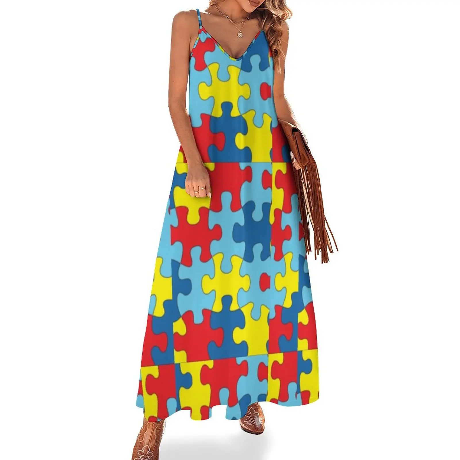 

Autism awareness puzzle pieces Sleeveless Dress summer women's suit women's elegant loose dresses