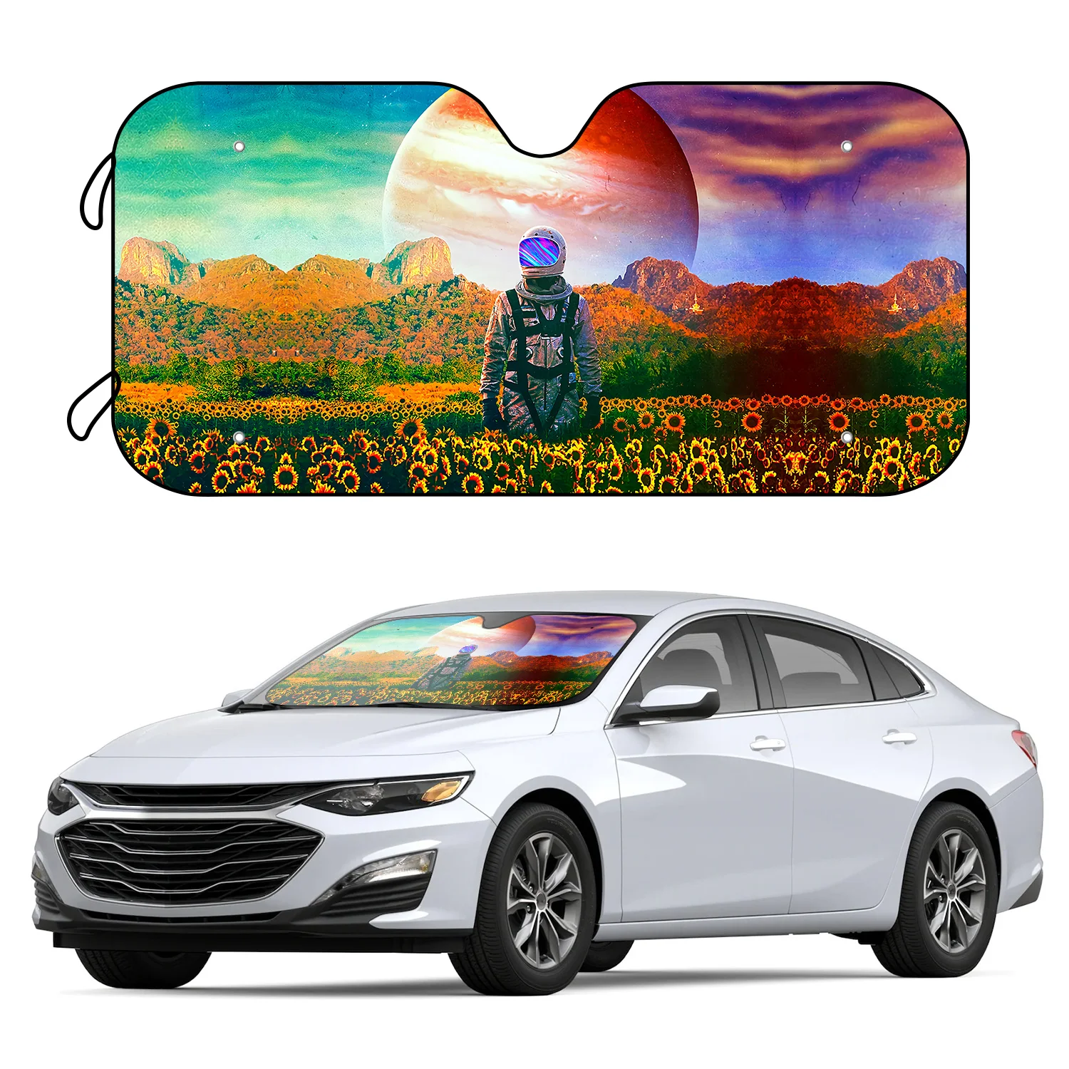

Keep Cool in the Heat with this 1pc Car Windshield Sunshade Blocking UV Foldable Sunshade Sunflower Astronaut + 4 Free Suction C