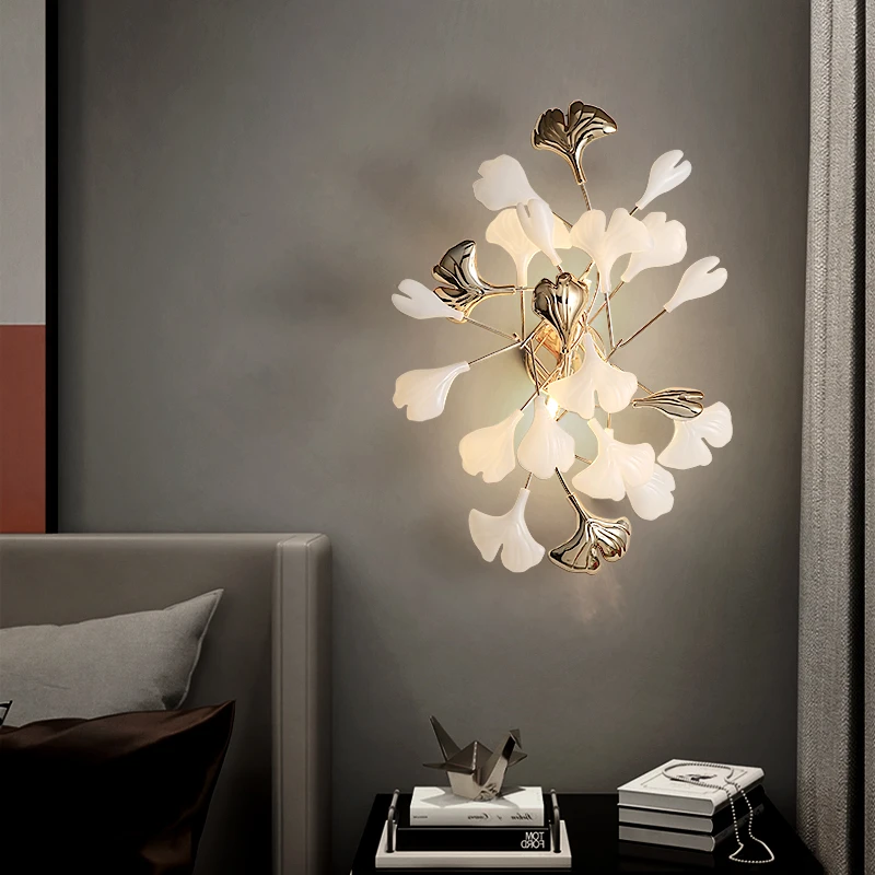 

Nordic LED Ginkgo Leaf Wall Lamp Bedroom Bedside for Living Room Background Loft Wall Lights Decor Study Corridor Aisle Lighting
