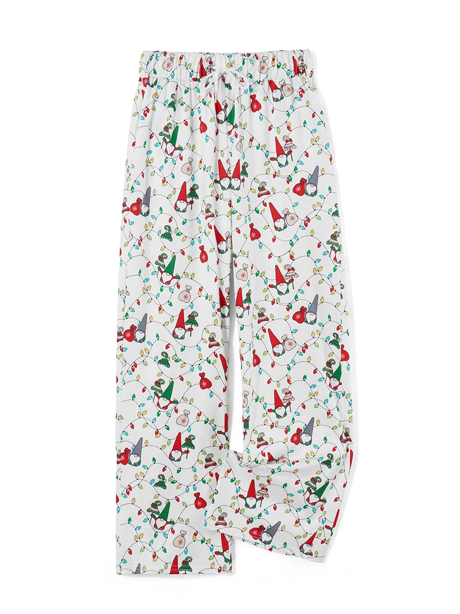 

Women Christmas Lounge Pants Snowflake Santa Gnome Print Loose Comfy Casual Wide-Leg Pajama Sleep Trousers